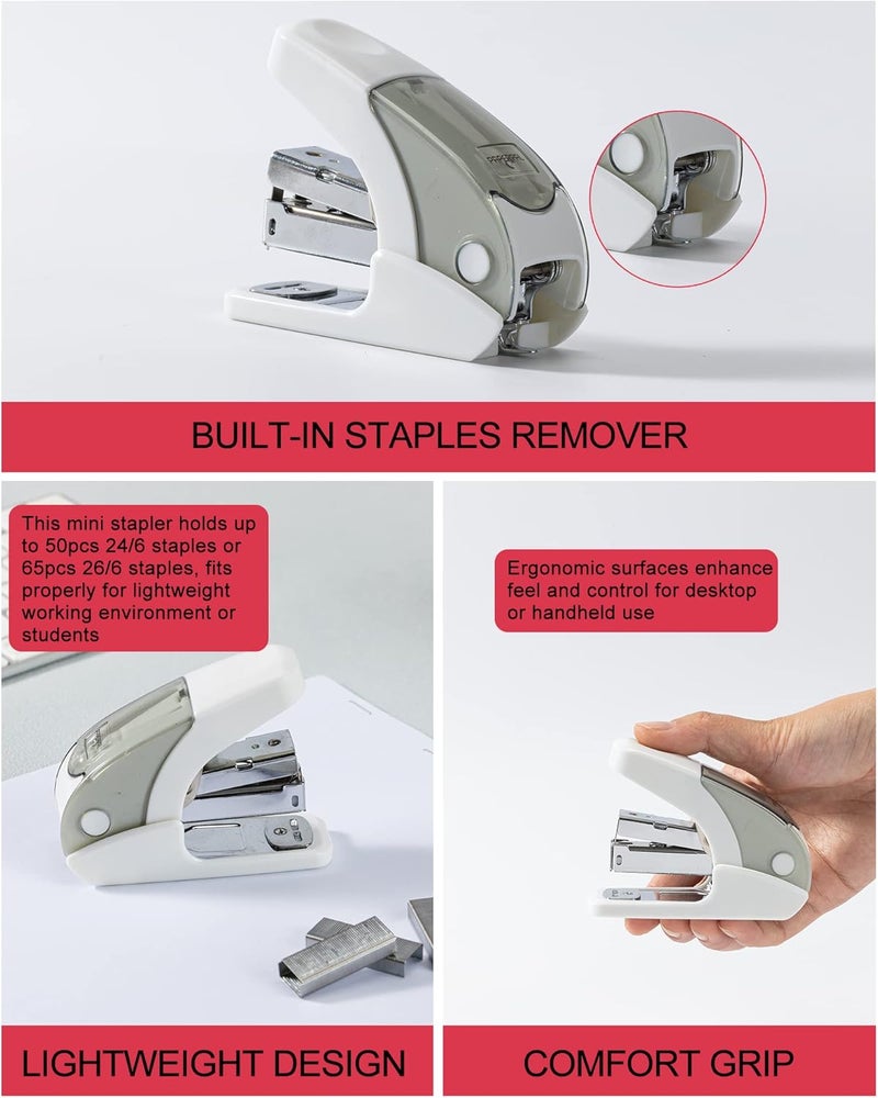 PAPERPAL Effortless Mini Stapler Set, 20 Sheet Capacity, Integrated Remover & Staple Storage, Holds 1/4" Staples, Includes 1000 Staples, Lightweight, Office, School & Daily Use, White - Image 5